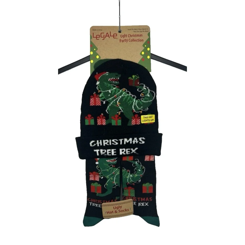 LeGale Ugly Christmas Party Collection Christmas Tree Rex Lighted Hat/Socks-